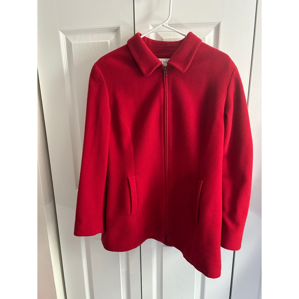 Liz Claiborne Collection Red Wool Blend Full Zip Jacket Coat Size 10 Vintage